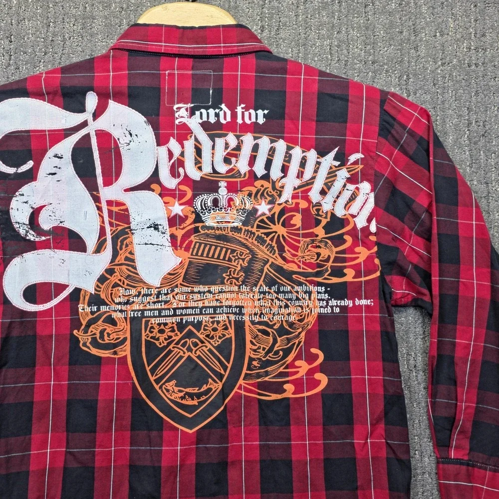 Respect & Honour Boys XL 18-20 Redemption Plaid Shirt Red Black Y2K Graphic Cool